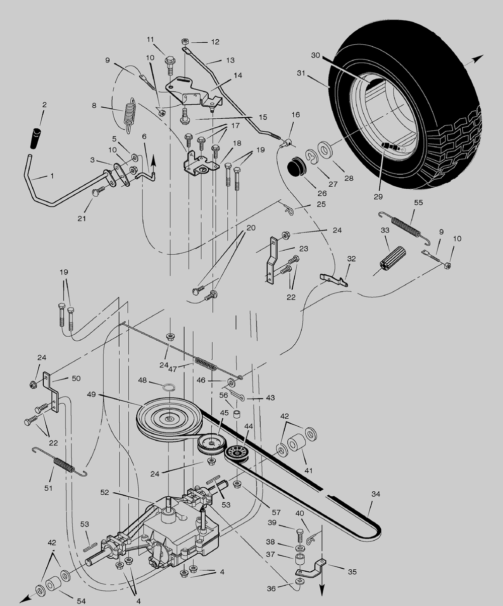 Motion Drive Diagram and Parts List for 461004X92A 2004 Briggs and Stratton Lawn Tractor